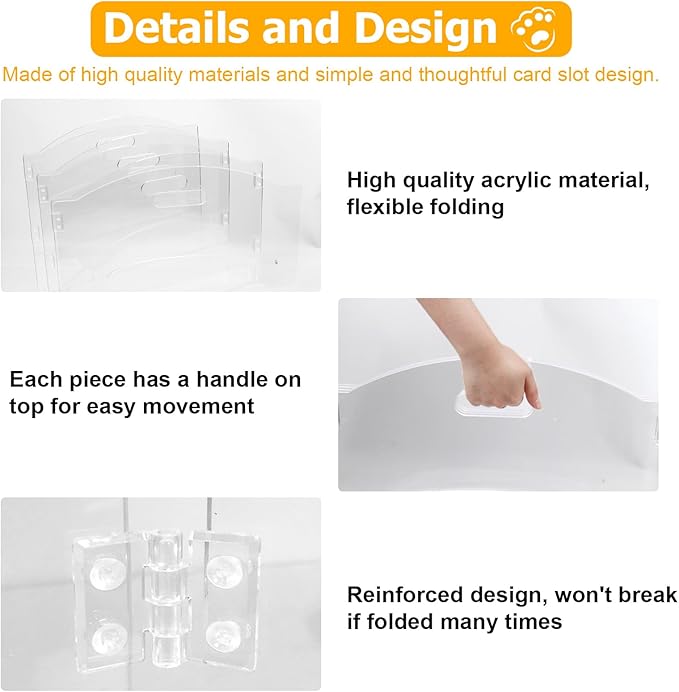 Acrylic Dog Playpen for House 3 Panel 60" W x 24" H Foldable Dog Gate Indoor with Handles, Free-Standing Pet Fence Clear Dog Pen for Small Dogs Puppy Cat Rabbit Accessories