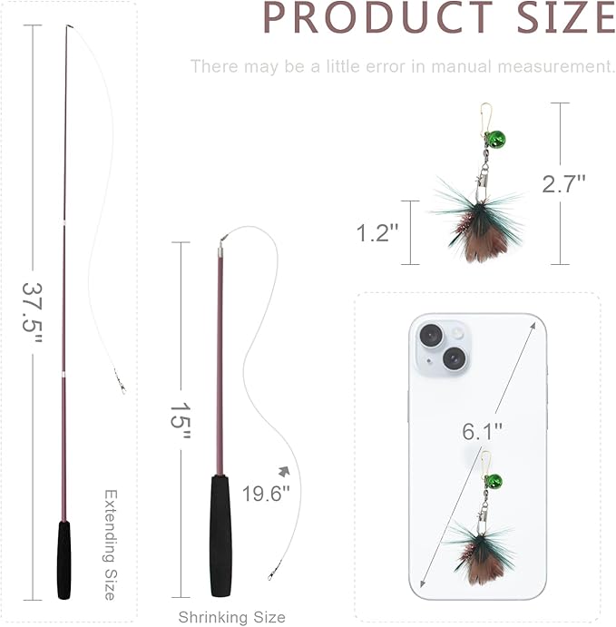 SONGWAY Cat Teaser Wand Toy - 10 Pieces Insect Cat Feather Toy Set with Retractable Wand and Feather Refills with Bell, Interactive Toys for Indoor Cats