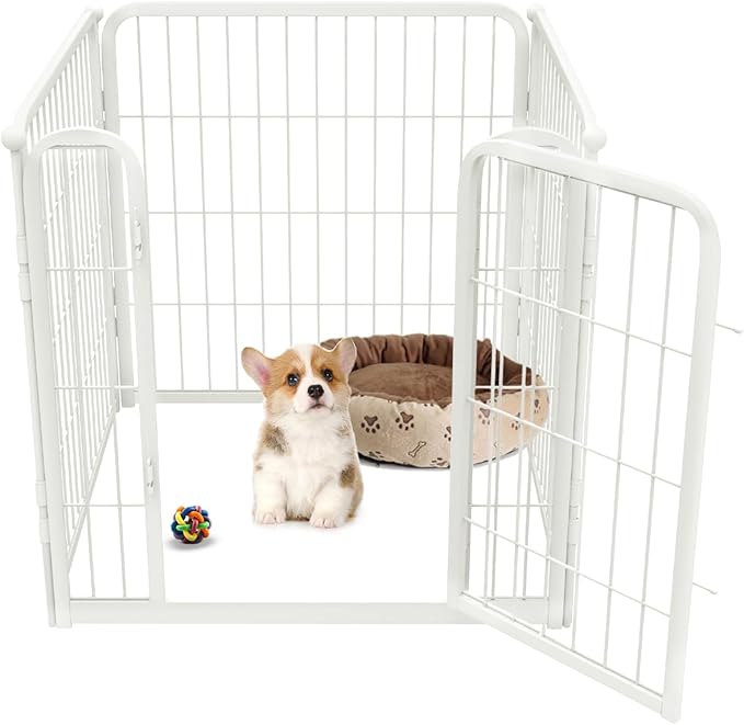 FXW Homeplus Dog Playpen for Indoor Use - Stress-Free and Safe Play, Heavy Duty 24 Inch 4 Panels Dog Pen for Puppies and Small Dogs, White_atented