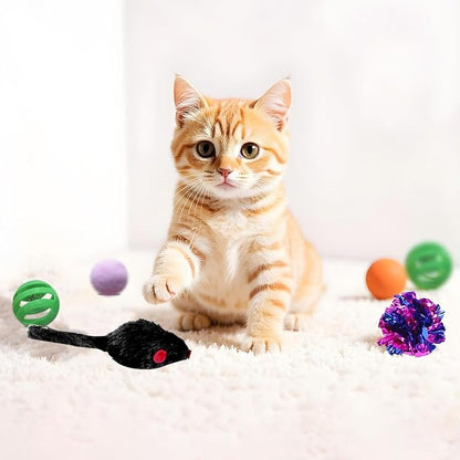 AGYM Cat Toys for Indoor Cats, 35 Packs Interactive Cat Toys Set with Colorful Springs, Mouse Cat Toy, Crinkle, Sisal, Pompom and Color Bell Balls for Kittens