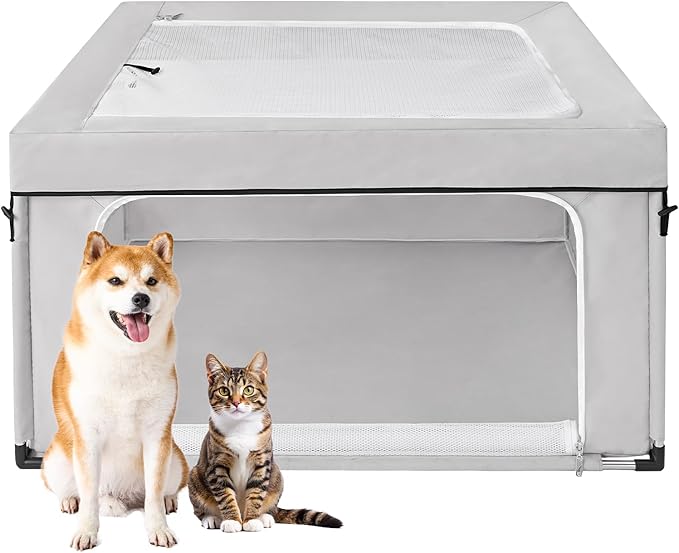 EHEYCIGA 42x42x26 Inches Puppy Playpen for Dogs & Cats Indoor or Outdoor - Dog Play Pen with Door, Dog Fence for Small Pets with Heavy-Duty Oxford & Steel Frame, with Cover