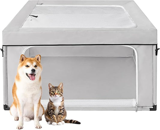 EHEYCIGA 42x42x26 Inches Puppy Playpen for Dogs & Cats Indoor or Outdoor - Dog Play Pen with Door, Dog Fence for Small Pets with Heavy-Duty Oxford & Steel Frame, with Cover