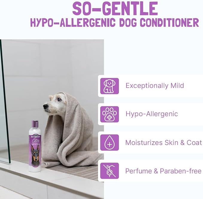 Bio-Groom So-Gentle Hypoallergenic Dog Conditioner  Tearless, Cat & Dog Bathing Supplies, Puppy Wash for Gentle Skin, Cruelty-Free, Made in USA, Tear-Free Dog Products  12 fl oz 1-Pack