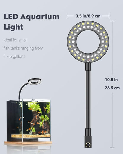Pawfly 6 W LED Aquarium Light for 1 to 5 Gallon Fish Tanks Clip On Fish Tank Light USB Moving Aquarium Lamp with Full Spectrum Dimmable White Blue Red Green Lights with Timer (Adapter Not Included)