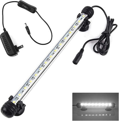 LED Aquarium Light, White Fish Tank Light Underwater Submersible Bright IP68 Waterproof Crystal Glass LEDs Lights Strip Lighting Bar with ON/Off Button, 11 Inch