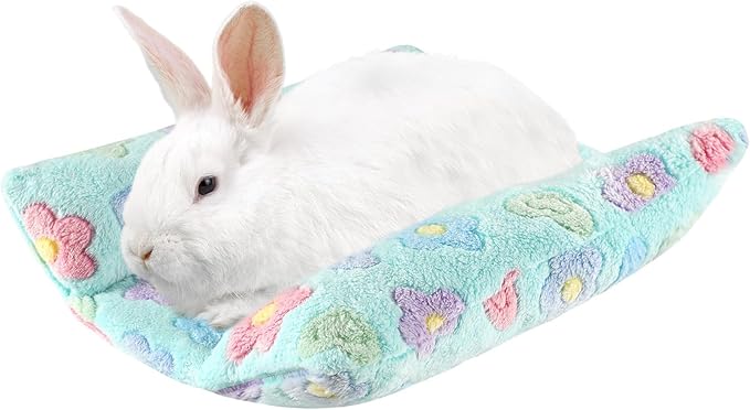 15.7X14 Inch Rabbit Bed, Padded Concave Bed for Small Animals, Cuddle Cushion Plush Mat with Cotton Lounger Pillows for Guinea Pigs, Hamsters, Rabbits, Rats and Bearded Dragons (Blue)