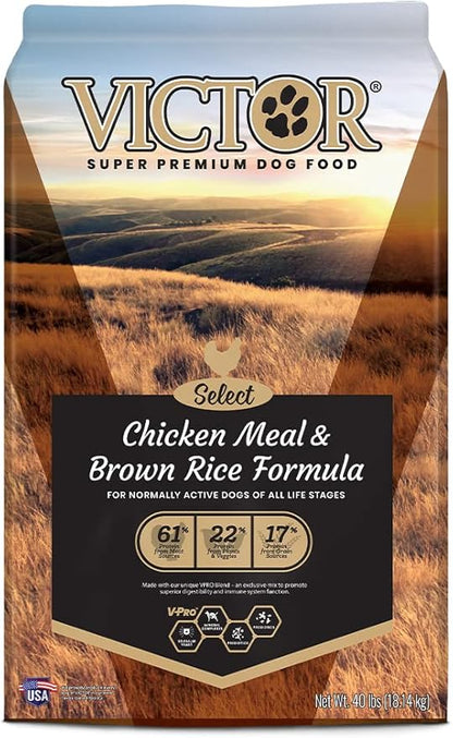 Victor Super Premium Dog Food  Chicken Meal & Brown Rice Formula - Dry Dog Food for All Normally Active Dogs of All Life Stages  Ideal for Dogs with Meat Protein Allergies, 40 lb