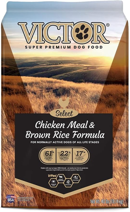Victor Super Premium Dog Food  Chicken Meal & Brown Rice Formula - Dry Dog Food for All Normally Active Dogs of All Life Stages  Ideal for Dogs with Meat Protein Allergies, 40 lb