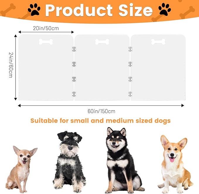 Acrylic Dog Playpen for House 3 Panels 60" W x 24" H Pre-Assembled Foldable Clear Dog Gate Indoor with Handles, Free-Standing Pet Fence for Doorways Dog Pen for Small Dogs Puppy Cat Rabbit