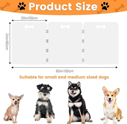 Acrylic Dog Playpen for House 3 Panels 60" W x 24" H Pre-Assembled Foldable Clear Dog Gate Indoor with Handles, Free-Standing Pet Fence for Doorways Dog Pen for Small Dogs Puppy Cat Rabbit