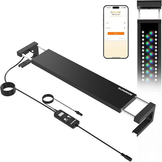 GLOWRIUM Smart Aquarium Light, Bluetooth + WiFi Dual Control Freshwater Fish Tank Light with App, Multi-preset Spectrum, Brightness Adjustable, Anti-Drop, Real Time Water Temperature Sensor (24-36 in)