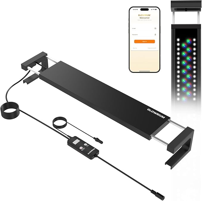 GLOWRIUM Smart Aquarium Light, Bluetooth + WiFi Dual Control Freshwater Fish Tank Light with App, Multi-preset Spectrum, Brightness Adjustable, Anti-Drop, Real Time Water Temperature Sensor (12-18 in)