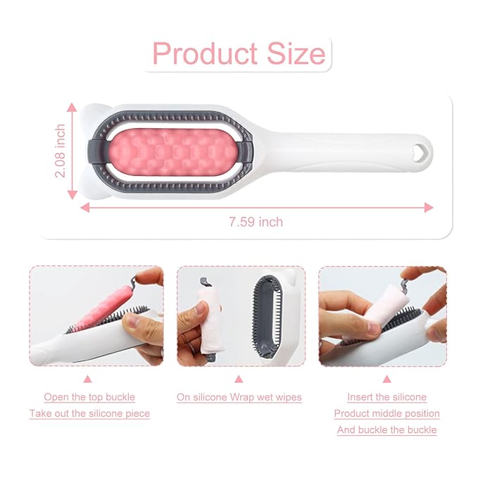 WishLotus Pet Cleaning Hair Removal Comb, 4 in 1 Universal Cat Brush Multifunctional Portable Stylish Durable Pet Comb Brush, Bristle Tool for Cleaning Cat and Dog Hair and Grooming (Pink)