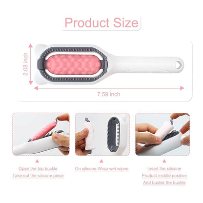 WishLotus Pet Cleaning Hair Removal Comb, 4 in 1 Universal Cat Brush Multifunctional Portable Stylish Durable Pet Comb Brush, Bristle Tool for Cleaning Cat and Dog Hair and Grooming (Pink)