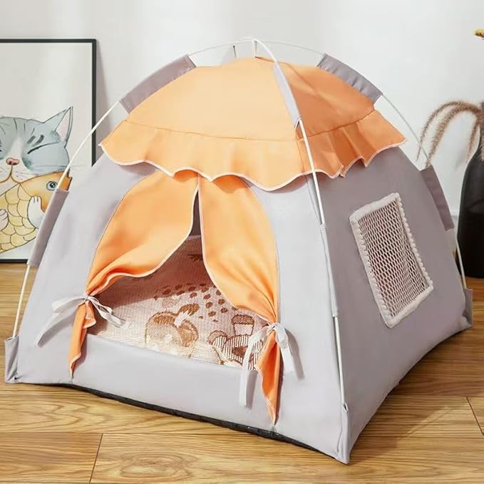 Cute Cat Teepee Cave, Cat Tent Foldable Indoor Outdoor with Thick Mat,Puppy Bed Tent,Bunny Pet Tent Teepee,Portable Dog House Teepee Tent, Cat Bed,Dog Bed Tent,Puppy Bunny,Pet Tent Teepee (X, S)