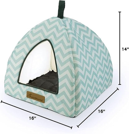 PETSWORLD Pet Tent/Soft Bed - Warm, Calming, Fluffy Indoor Tent/House. with a Removable Washable Cushion Pillow. Anti-Slip Bottom. Perfect for Cats & Small Pets -16 x 16 x 14 inches