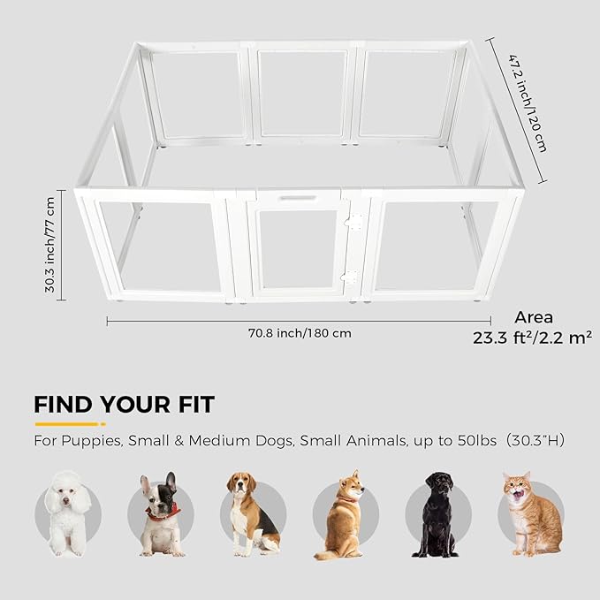 Clear Acrylic Plastic Dog Playpen Indoor,for Puppy Cat Rabbit Ferret Transparent Pet Pen,Easy Assemble Whelping Crate Kennel Cage Enclosure for Small & Medium Dogs (30.3" Height, 10PCS)