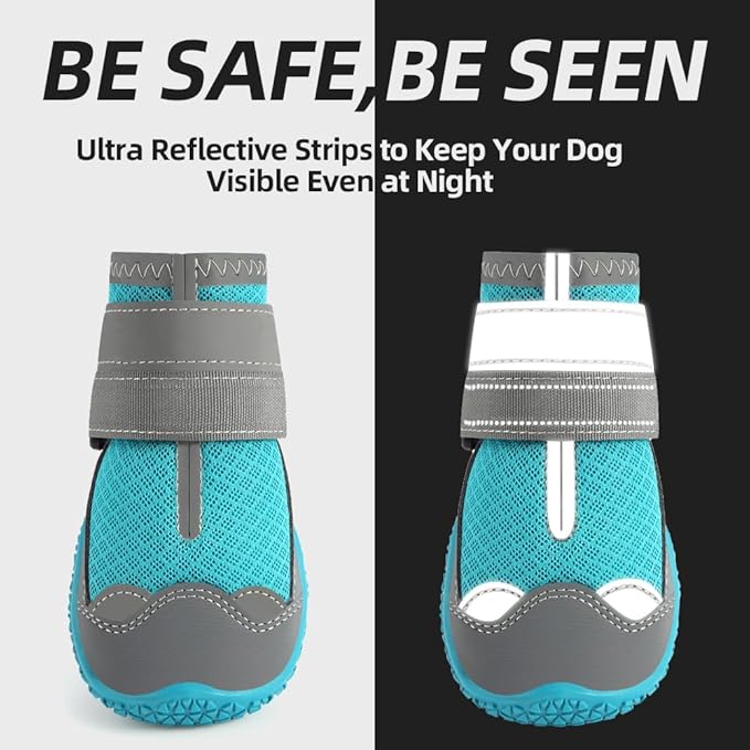 Dog Shoes for Large Dogs, Medium Dog Boots & Paw Protectors for Hardwood Floors, Outdoor Dog Booties for Hot Pavement Winter Snow Hiking, Breathable Dog Shoes with Reflective Strips Size 8