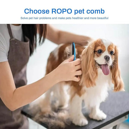 ROPO Dog comb Pet grooming comb Cat comb for removing matted fur Proper care prevents knots and mats in long and short-haired pets Non-slip comfort grip handles (Plastic rubber handle, Green)