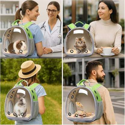 Bunny Carrier, Guinea Pig Carrier,Small Animal Carrier Backpack for Rabbit,Bearded Dragon, Lizard,Hamster,Kitten. Breathable Pet Travel Cage Bag (Grass Green)