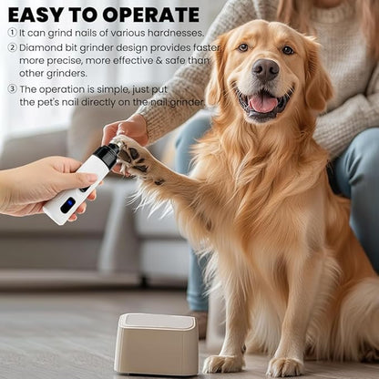 Dog Nail Grinder, 2024 New Silent Grind Pro Dog Nail Trimmer, Upgraded Powerful Electric Dog Nail File Quiet Painless, Rechargeable Nail Clippers Pet Paws Grooming Tool(White+Black)