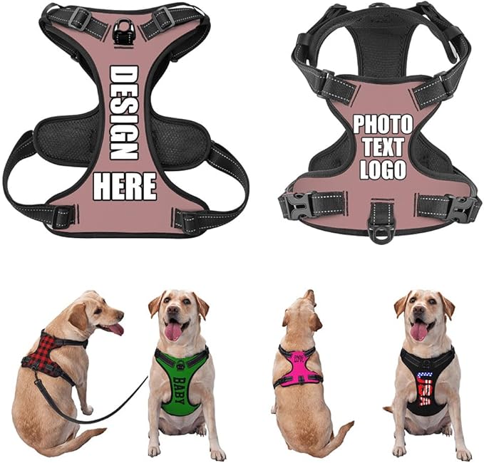Custom Breathable Pet Chest Harness with Optional Leash, Customize No-Pull Dog Harnesses with Your Personalized Design, Personalize Pet Towing Vest with Mesh Fabric, RosyBrown, M
