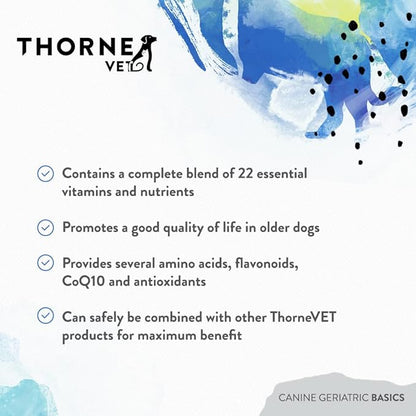 ThorneVET Canine Geriatric Basics – Senior Dog Multi-Vitamin/Mineral Powder Formula Supports Healthy Cognition, Joints, and Eyes, 90 Scoops