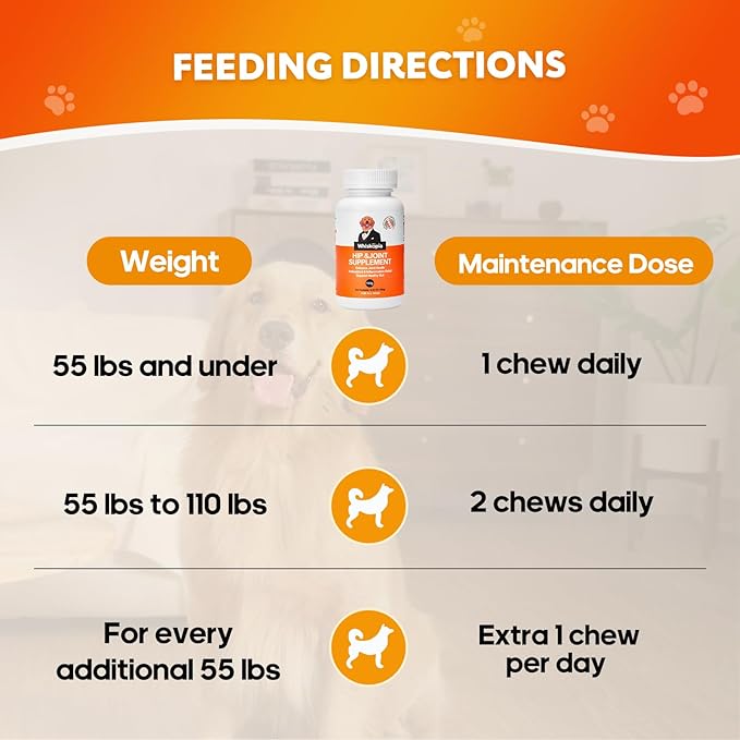 Hip and Joint Supplement for Dogs, Joint Pain Relief Supplement with MSM, Glucosamine, Chondroitin, Support Mobility, Health Chews for Dog, 120 Chews