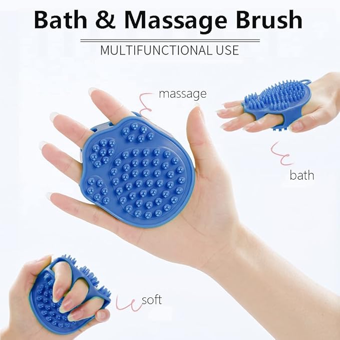 Double Sided Blue Pet Bath Comb Brush Soothing Massage Rubber Comb for Long Short Haired Dogs and Cats