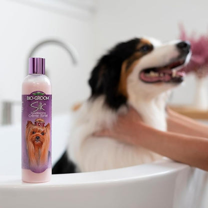 Bio-Groom Dog Shampoo and Conditioner Set - Whitening Shampoo for Dogs, Moisturizing Conditioner for Dry, Itchy, Sensitive Skin - Silk Creme Rinse & Brightening Shampoo, 12 Fl Oz Each (1 Set)