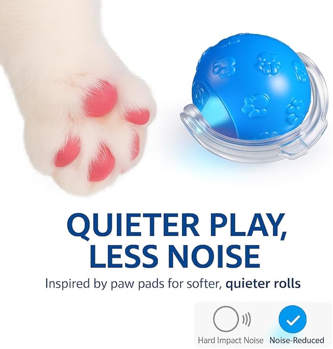 Interactive Cat Ball Toy, Automatic Self-Rolling, Motion-Activated, 3 Replaceable Teaser Wand Tails, Food-Grade TPU-Reinforced, Built-In Bluetooth Speaker with Preloaded Bird Sounds/Optional Music