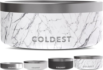 Coldest Dog Bowl - Anti Rust Metal, Non Slip, 3 Layers Insulated Stainless Steel Dog Bowls - Spill Proof & Heavy Duty - Water Bowl for Dogs, Cats & Pets, Dish Washer Safe (100 oz, Carrara Marble)