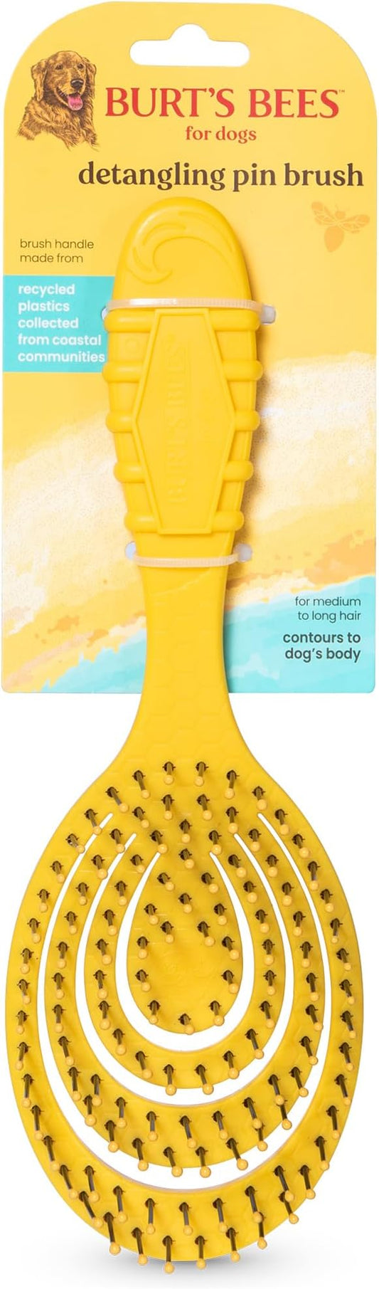 Burt_ Bees for Pets Detangling Pin Brush for Dogs with Medium to Long Hair with Handle Made from Recycled Plastics Collected from Coastal Communities | Dog Brush Removes Tangles and Loosens Matting