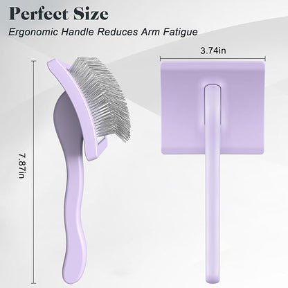 2PCS Slicker Brush for Dogs & Pet Comb,Professional Dog Grooming Brush (Goldendoodles,Poodles,Labradoodles) with Extra Long Pins to Effectively Remove Tangles, Knots and Mats (Light Purple Large)