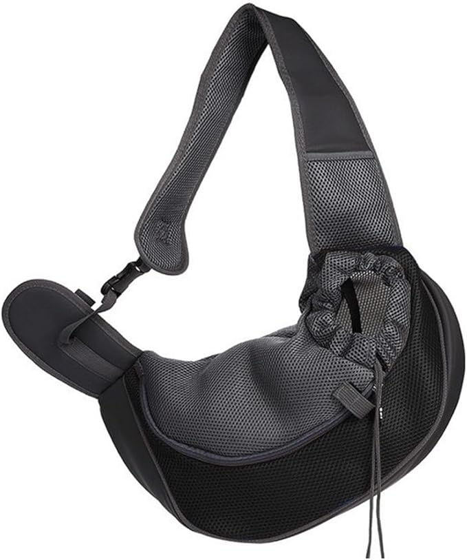 Dog Sling Carrier, Up to 5 lbs, Breathable Mesh Hand-Free Bag for Small Dogs Cat for Traveling, Hiking, Medium, Black
