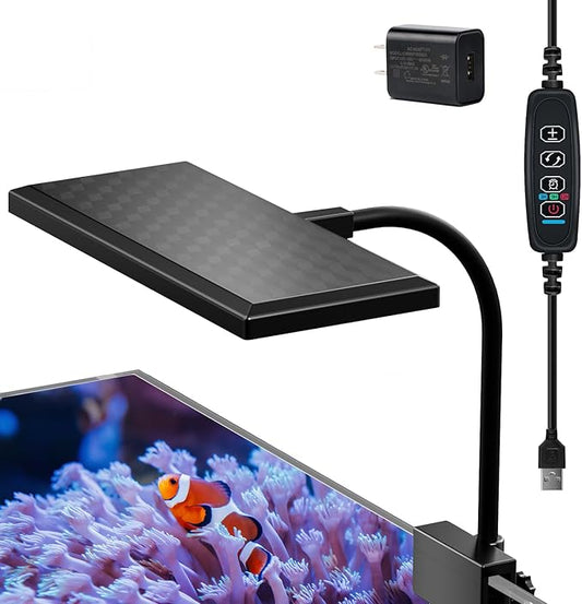 Clip-on Aquarium Light 10w (3 Timers, 3 Modes, 10 Dimming, Split Power) for Coral, Reef, Saltwater Fish, Algae Scrubber Nano/Mini/Pico/Refugium Tank,1-16Gallon(5-16in) Aquarium