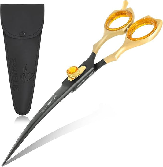 Dog Grooming Scissor- 7.5 Pet Shears, Japanese Stainless Steel Ergonomic Pet Grooming Scissor, Heavy Duty Sharp and Comfortable pet Scissors for Grooming, Dogs, Cats and Other Animals (Curved)
