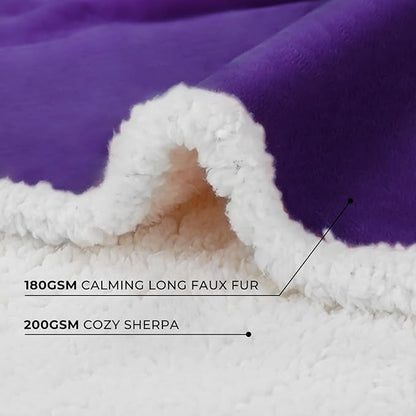 Luciphia Waterproof Bed Blanket Washable,Soft Sherpa Fleece Puppy Reversible Throw Blankets for Medium Large Dog Cat,Furniture Cover Protector Couch from Liquid Pee and Pet Fur,Purple White,65" x 57"