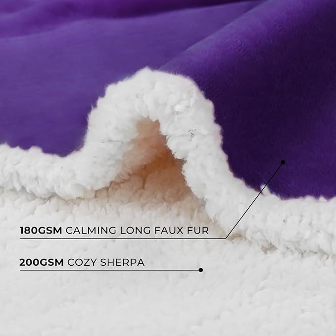 Luciphia Waterproof Bed Blanket Washable,Soft Sherpa Fleece Puppy Reversible Throw Blankets for Small Dog Cat,Furniture Cover Protector Couch Bed from Liquid Pee and Pet Fur, Purple White, 40" x 28"