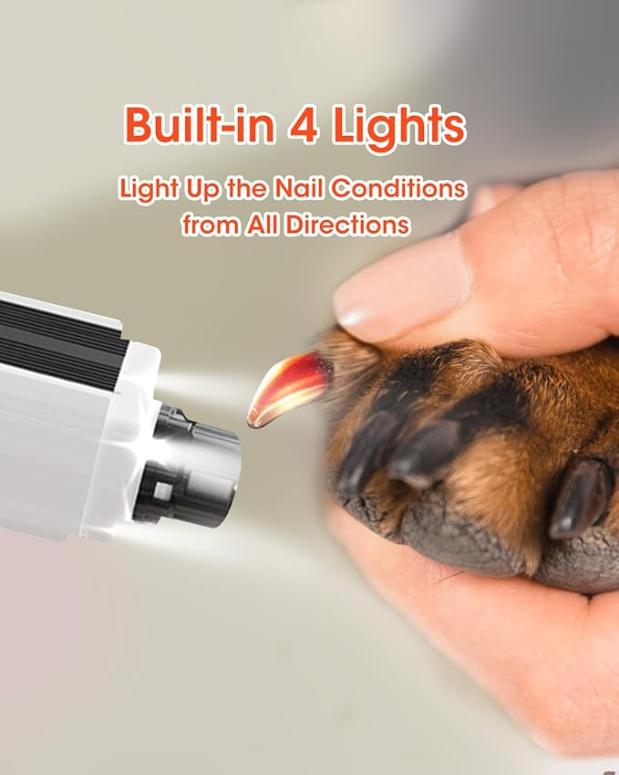 Super Powerful Dog Nail Trimmers, Dog Nail Clipper and Dog Nail Grinder Combo, Ultra Quiet, 3 Speeds, 4 Bright Lights, with Travel Lock, for Small, Meddium and Large Dogs, Cats, Small Animals