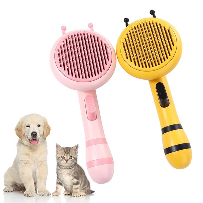 2Pcs Pets Needle Comb, Dog Massage Brush, Cat Brush,Self-Cleaning Grooming Brush for Long and Short haired Dogs Cats