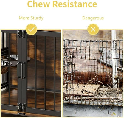 LOVMOR Dog Crate Furniture-Style Cages for Dogs Indoor Heavy Duty Super Sturdy Dog Kennels with 2 Stainless Steel Bowls and Dog Pad