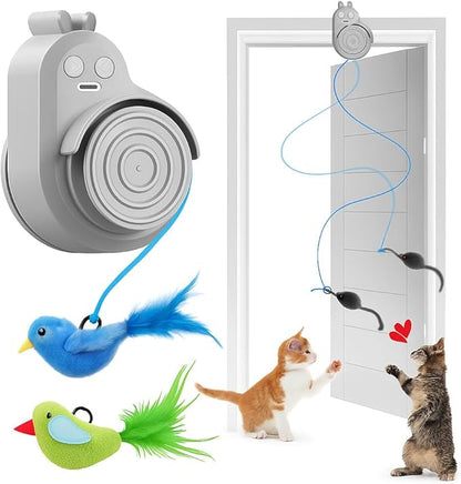 Interactive Cat Toys for Indoor Cats - Automatic Flying Bird & Mouse Wand Enrichment Toy, Hands-Free or Handheld USB-Rechargeable Safe Play Chase Exercise for Bored Kittens and Adult Cats