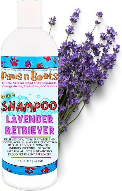 6-in-1 Dog Shampoo - Fast Relief for Allergies, Dry, Itchy, Skin. Premium & Beneficial Ingredients to Repair and Nourish The Skin/Coat. 100% Natural, Organic, Plant-Based, Lavender-Retriever