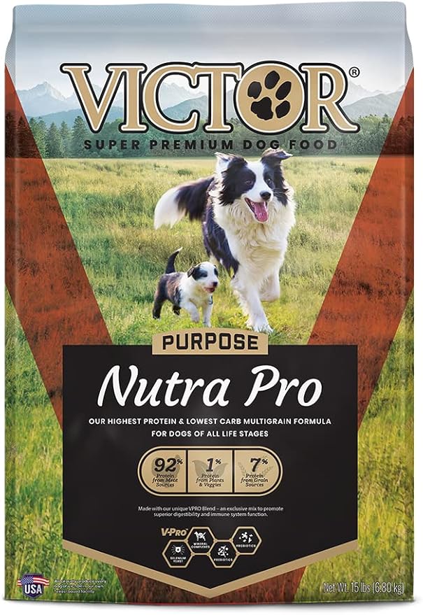 Victor Super Premium Dog Food  Purpose - Nutra Pro  Gluten Free, High Protein Low Carb Dry Dog Food for Active Dogs of All Ages  Ideal for Sporting Dogs, Pregnant or Nursing Dogs & Puppies, 15lbs
