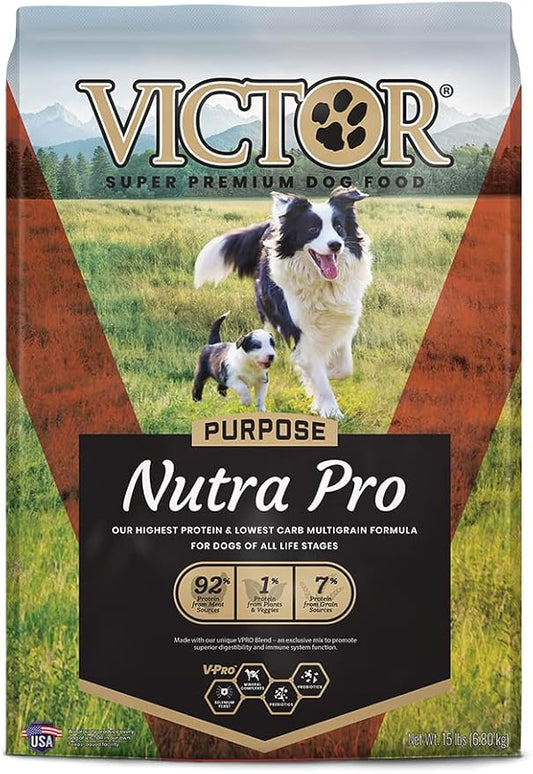 Victor Super Premium Dog Food  Purpose - Nutra Pro  Gluten Free, High Protein Low Carb Dry Dog Food for Active Dogs of All Ages  Ideal for Sporting Dogs, Pregnant or Nursing Dogs & Puppies, 15lbs