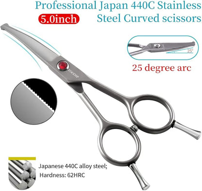 4.5" Curved Dog Scissors for Grooming Face and Paws with Safety Round Tip for Small Dogs Face Paw Ears Trimmer Professional Small Cat Grooming Shears (4.5" Curved, Gray)