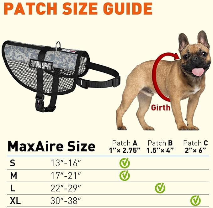 Dogline MaxAire Vest Emotional Support Removable Patch Adjustable Harness Reflective for Puppies Small Medium and Large Dogs 30 by 38 Inch Girth Urban Camo