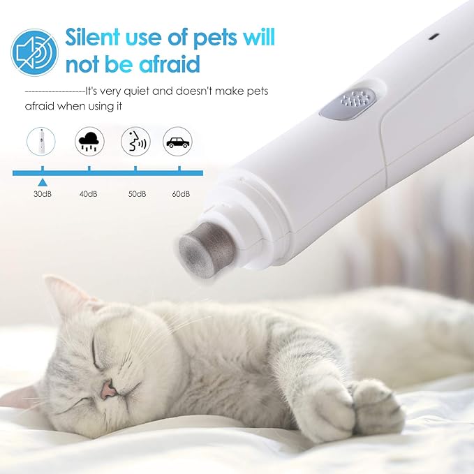 UniQu Dog Nail Grinder, 2-Speed Electric Rechargeable Pet Nail Trimmer with Low Noise Grooming Smoothing and Trimming, Perfect for Small Medium Dogs & Cats