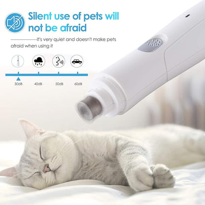 UniQu Dog Nail Grinder, 2-Speed Electric Rechargeable Pet Nail Trimmer with Low Noise Grooming Smoothing and Trimming, Perfect for Small Medium Dogs & Cats